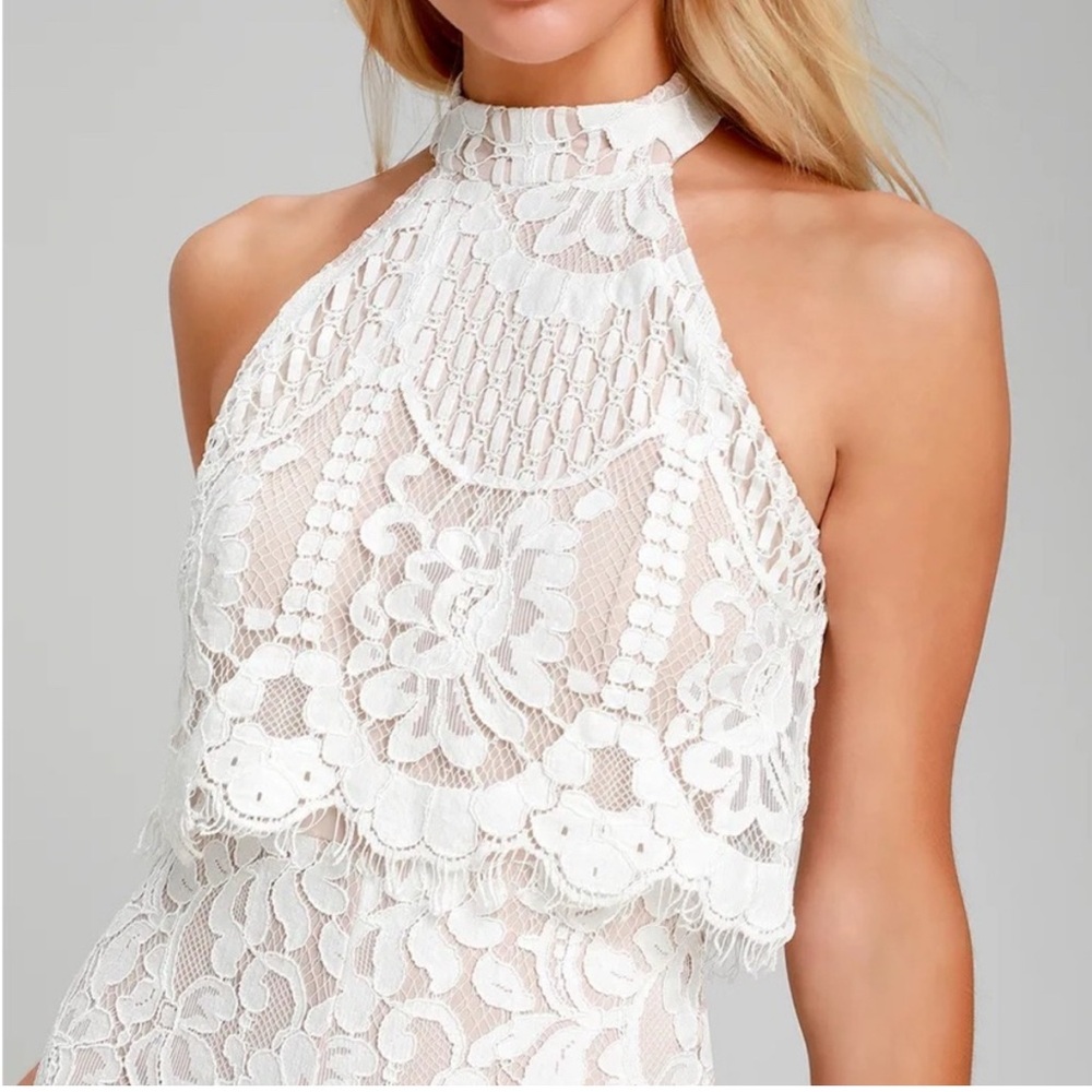 Britney White Lace Jumpsuit Lulus